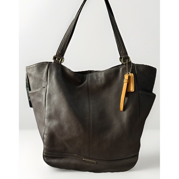 COACH Park North South Shoulder Tote Bag Brown Pebbled Leather Large F23662 - Picture 1 of 10